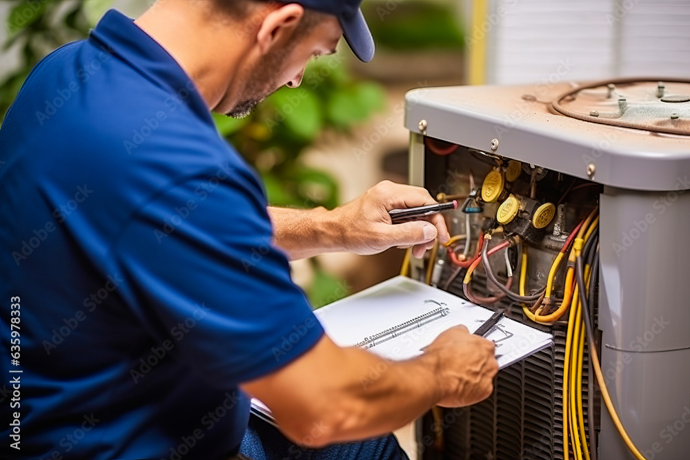 Stock photo of a man repairing heating pump ATD Services